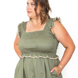 Ruffle detail, Midi Dress - Olive-Dress- Hometown Style HTS, women's in store and online boutique located in Ingersoll, Ontario