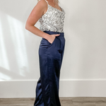 Satin Trousers - Navy-dress pants- Hometown Style HTS, women's in store and online boutique located in Ingersoll, Ontario