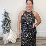 Sequin Halter Dress - Black-Special Occasion Dress- Hometown Style HTS, women's in store and online boutique located in Ingersoll, Ontario