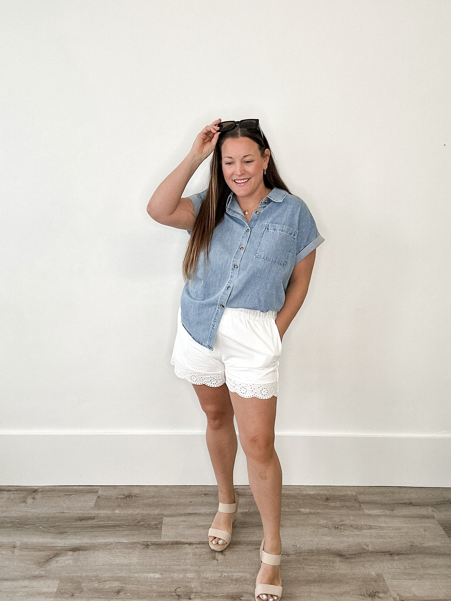 Scalloped Lace Cotton Shorts - White-Shorts- Hometown Style HTS, women's in store and online boutique located in Ingersoll, Ontario