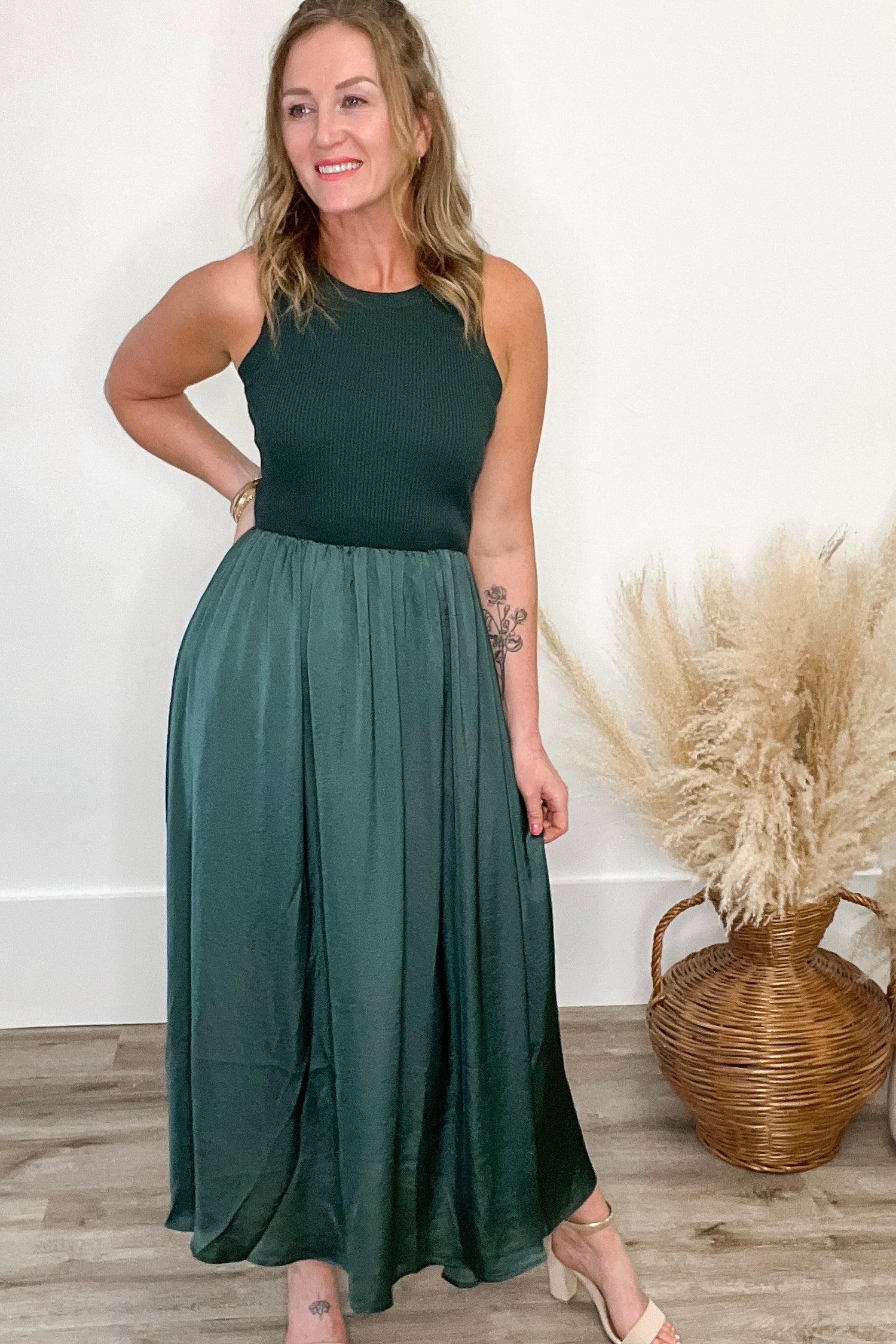 Knit Sleeveless Midi Dress - Dark Green-Dress- Hometown Style HTS, women's in store and online boutique located in Ingersoll, Ontario
