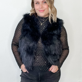 Faux Fur Open Vest - Black-vest- Hometown Style HTS, women's in store and online boutique located in Ingersoll, Ontario