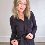 Long Sleeve Midi Wrap Dress - Black-dress- Hometown Style HTS, women's in store and online boutique located in Ingersoll, Ontario