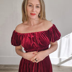 Square Neck Velvet Dress - Wine-Special Occasion Dresses- Hometown Style HTS, women's in store and online boutique located in Ingersoll, Ontario