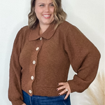 Collar Button Down Cardigan - Brown-Sweater- Hometown Style HTS, women's in store and online boutique located in Ingersoll, Ontario