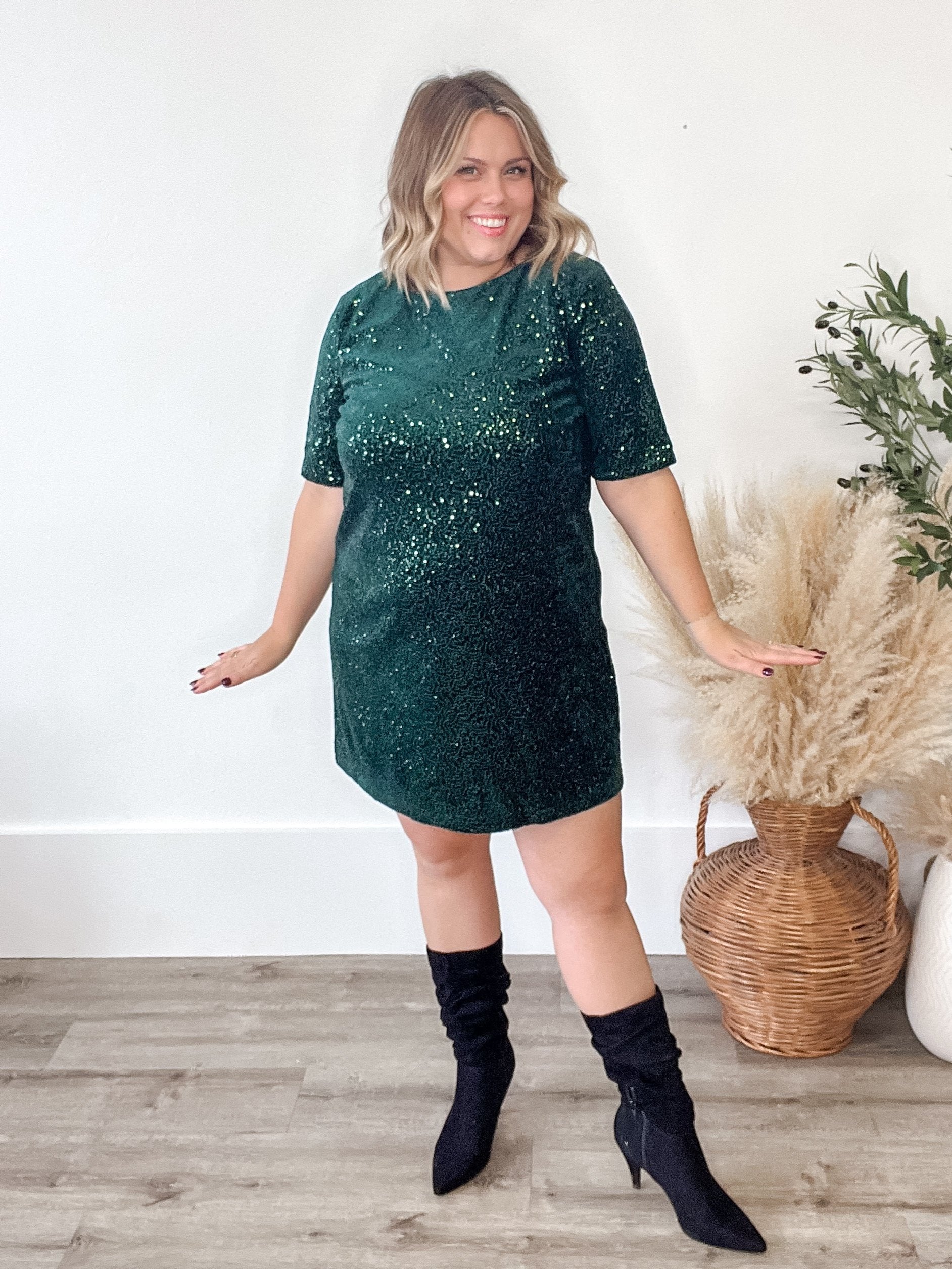 Sequin Open Back Mini Dress - Green-dress- Hometown Style HTS, women's in store and online boutique located in Ingersoll, Ontario