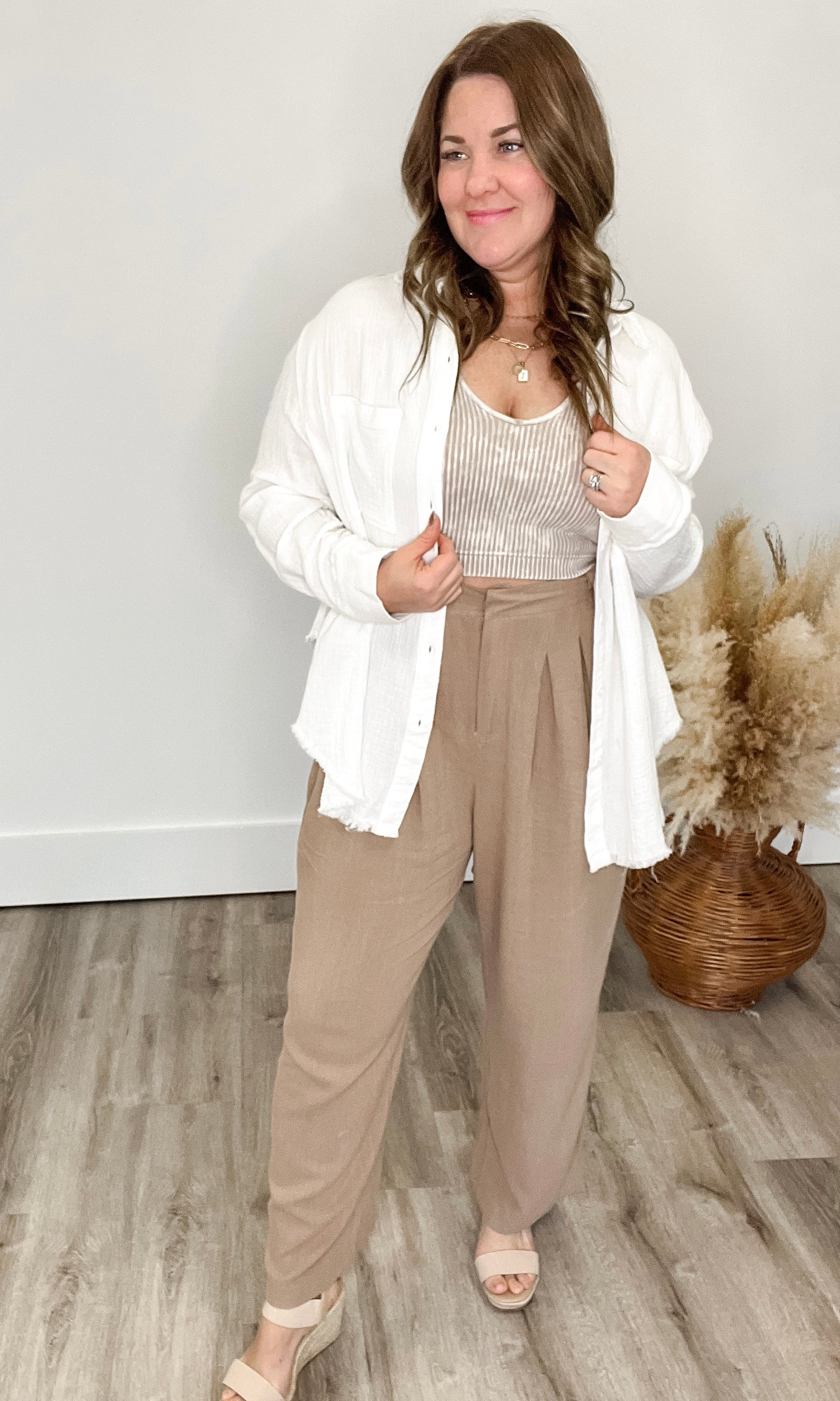 Pleated Linen Pants - Mocha-Pants- Hometown Style HTS, women's in store and online boutique located in Ingersoll, Ontario