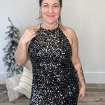 Sequin Halter Dress - Black-Special Occasion Dress- Hometown Style HTS, women's in store and online boutique located in Ingersoll, Ontario