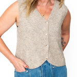 Brushed Button Up Sweater Vest - Taupe-vest- Hometown Style HTS, women's in store and online boutique located in Ingersoll, Ontario