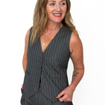 Pinstripe Vest - Grey-vest- Hometown Style HTS, women's in store and online boutique located in Ingersoll, Ontario