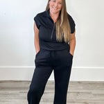 Scuba Half Zip Jumpsuit - Black-Jumpsuits & Rompers- Hometown Style HTS, women's in store and online boutique located in Ingersoll, Ontario