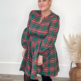 Long Sleeve Woven Plaid Dress - Green-Dresses- Hometown Style HTS, women's in store and online boutique located in Ingersoll, Ontario