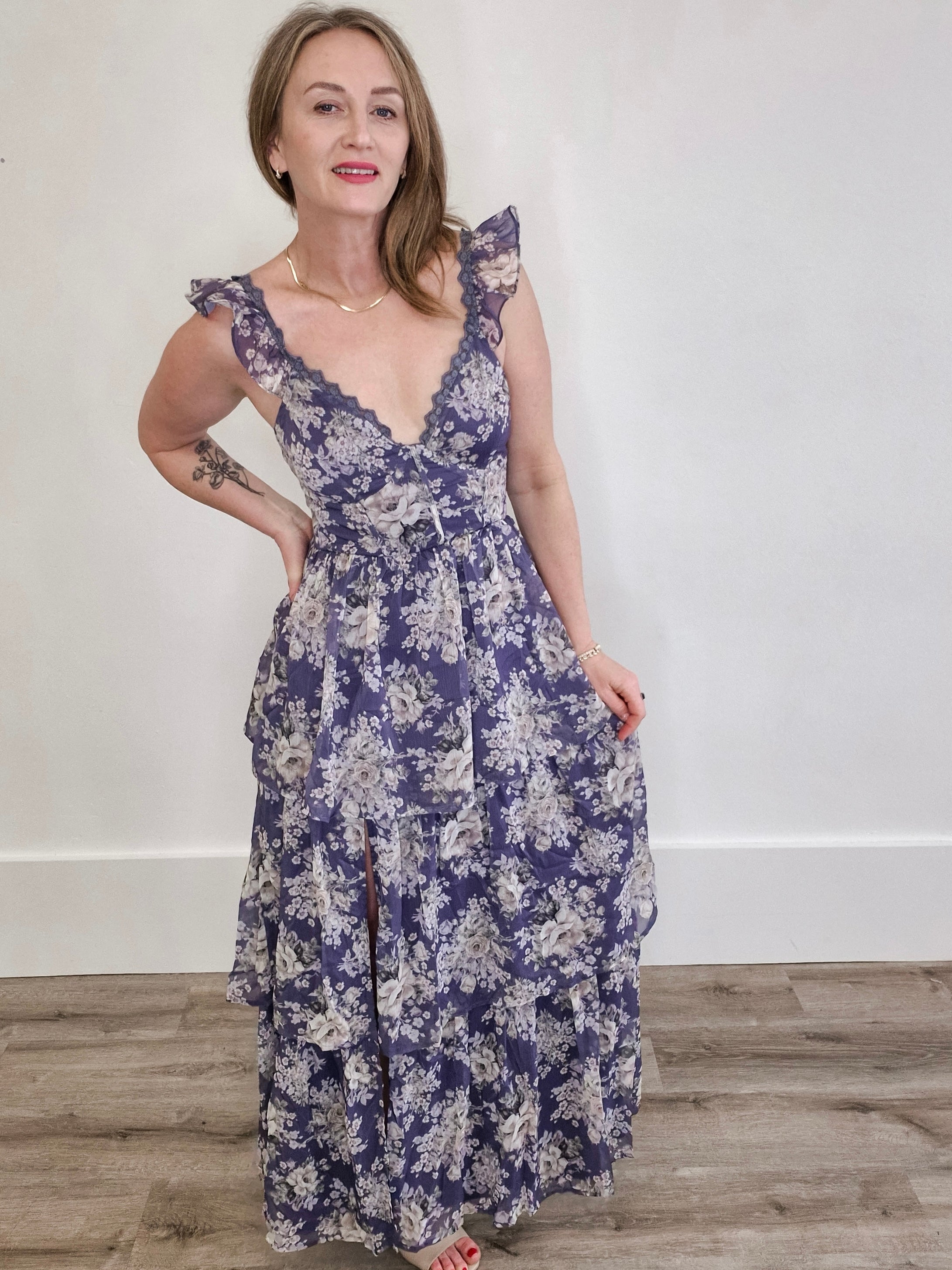 Floral Print Tiered Dress-Special Occasion Dresses- Hometown Style HTS, women's in store and online boutique located in Ingersoll, Ontario