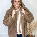 Sherpa Jacket - Chocolate-Coats & Jackets- Hometown Style HTS, women's in store and online boutique located in Ingersoll, Ontario