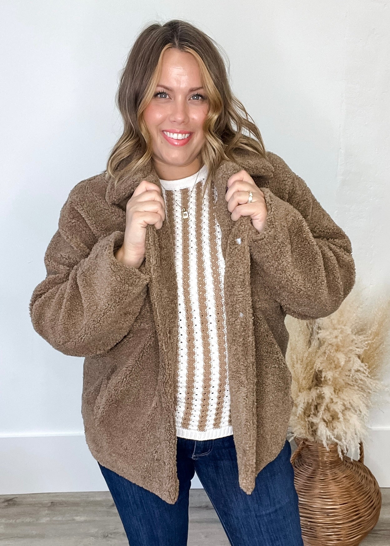 Sherpa Jacket - Chocolate-Coats & Jackets- Hometown Style HTS, women's in store and online boutique located in Ingersoll, Ontario