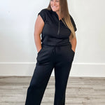Scuba Half Zip Jumpsuit - Black-Jumpsuits & Rompers- Hometown Style HTS, women's in store and online boutique located in Ingersoll, Ontario