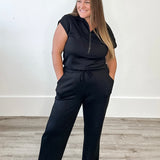 Scuba Half Zip Jumpsuit - Black-Jumpsuits & Rompers- Hometown Style HTS, women's in store and online boutique located in Ingersoll, Ontario