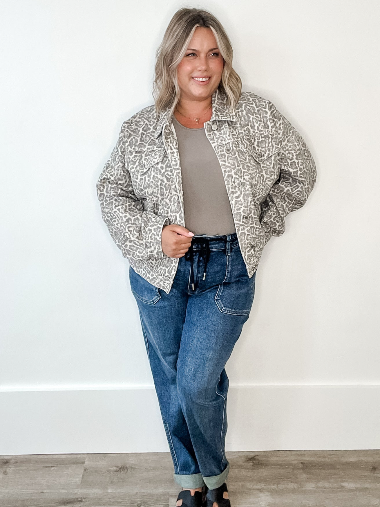 Muted Leopard Denim Jacket-Coat & Jackets- Hometown Style HTS, women's in store and online boutique located in Ingersoll, Ontario