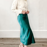 Satin Midi Skirt - Green