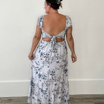 Floral Textured Open Back Tie Maxi Dress-Dress- Hometown Style HTS, women's in store and online boutique located in Ingersoll, Ontario