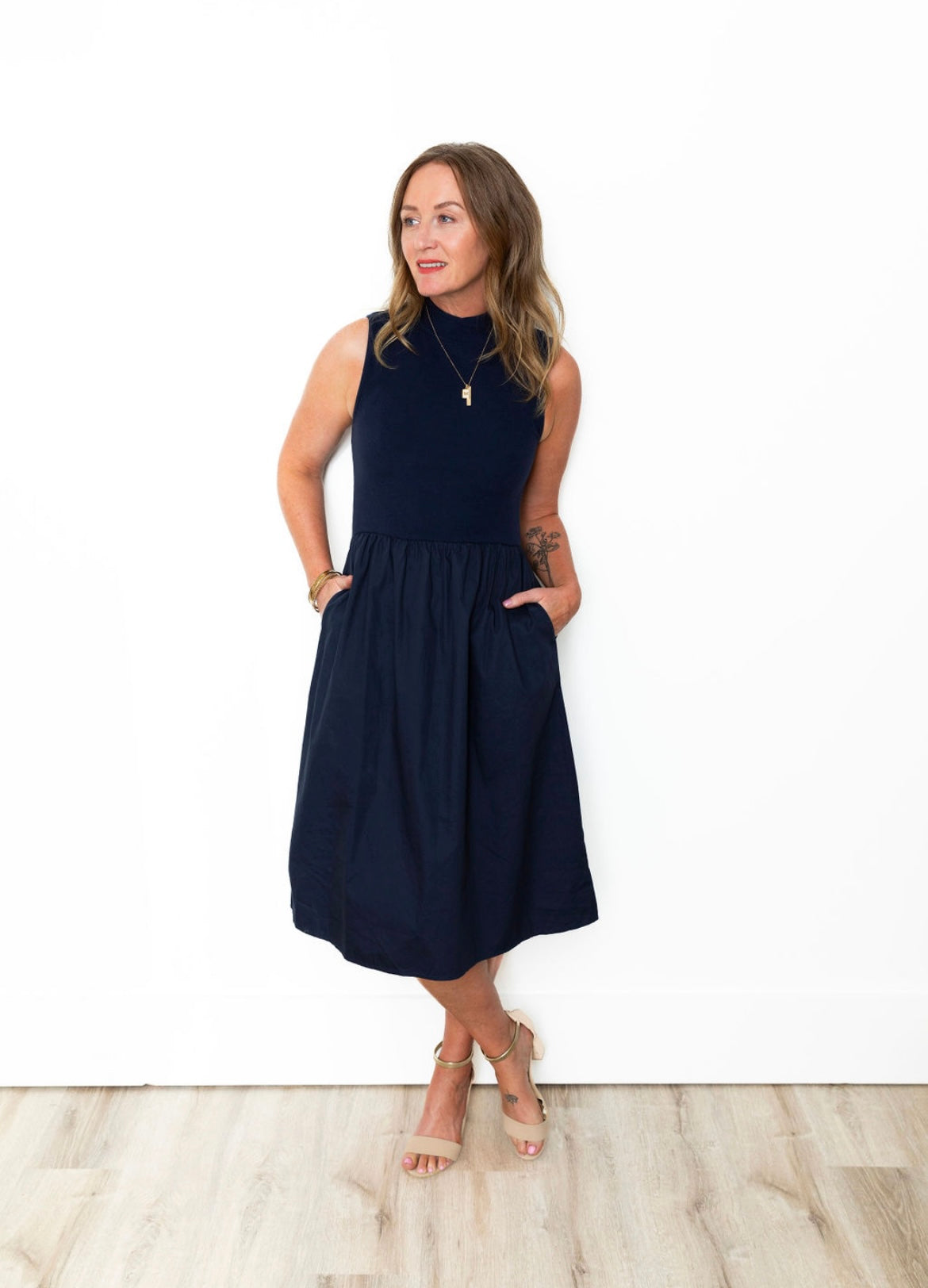 Sleeveless Knit Midi Dress - Navy-Dress- Hometown Style HTS, women's in store and online boutique located in Ingersoll, Ontario
