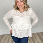 Cinched Crochet Long Sleeve Top - Cream-Tops- Hometown Style HTS, women's in store and online boutique located in Ingersoll, Ontario