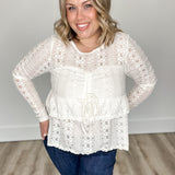 Cinched Crochet Long Sleeve Top - Cream-Tops- Hometown Style HTS, women's in store and online boutique located in Ingersoll, Ontario