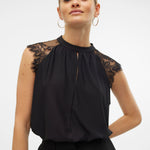 VMMILLA SL LACE TEE-Blouses- Hometown Style HTS, women's in store and online boutique located in Ingersoll, Ontario