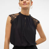 VMMILLA SL LACE TEE-Blouses- Hometown Style HTS, women's in store and online boutique located in Ingersoll, Ontario
