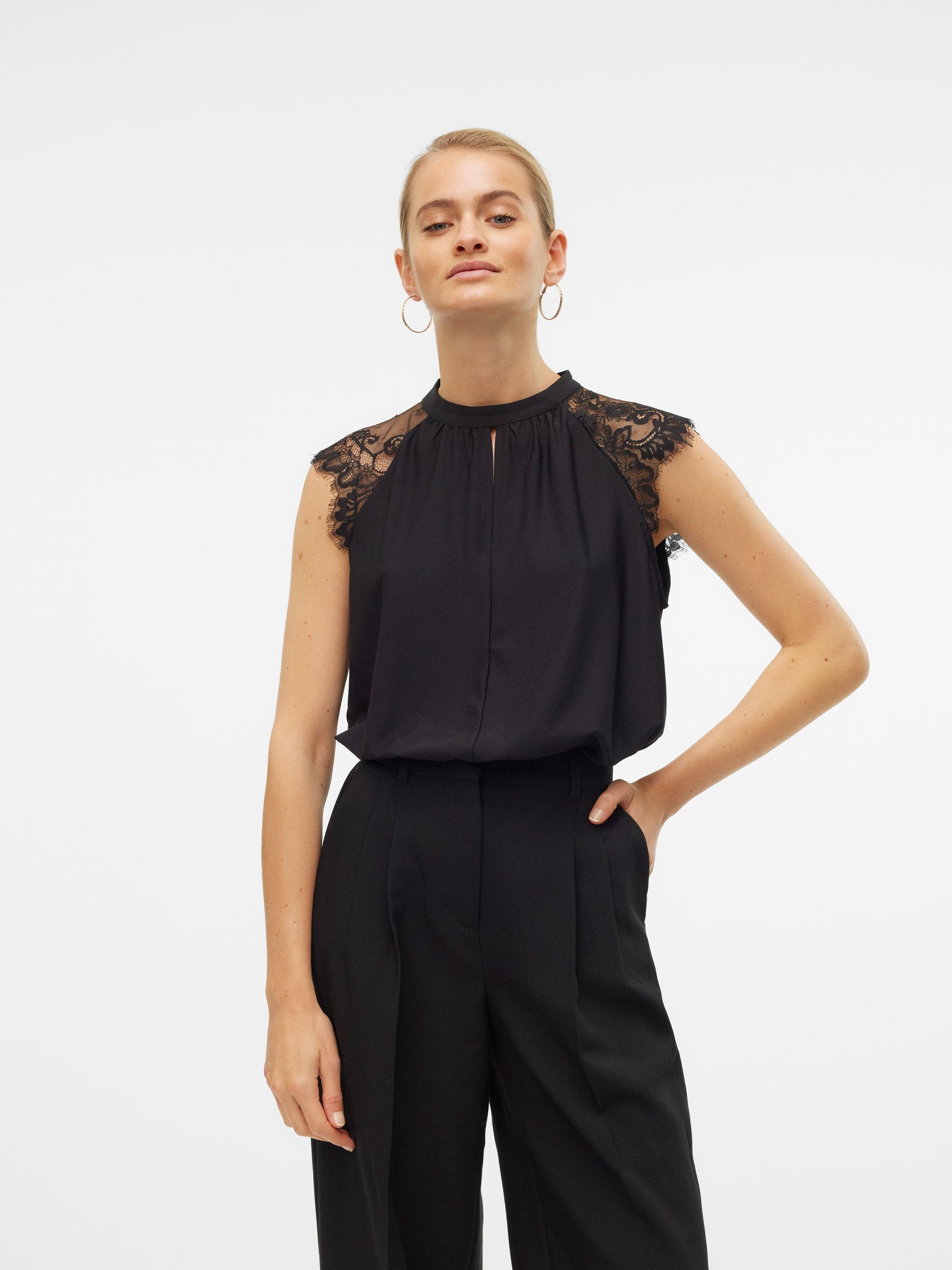 VMMILLA SL LACE TEE-Blouses- Hometown Style HTS, women's in store and online boutique located in Ingersoll, Ontario