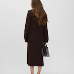 AWNINNA LS V-NECK 7/8 KNIT DRESS - Chocolate Torte-Casual Dresses- Hometown Style HTS, women's in store and online boutique located in Ingersoll, Ontario