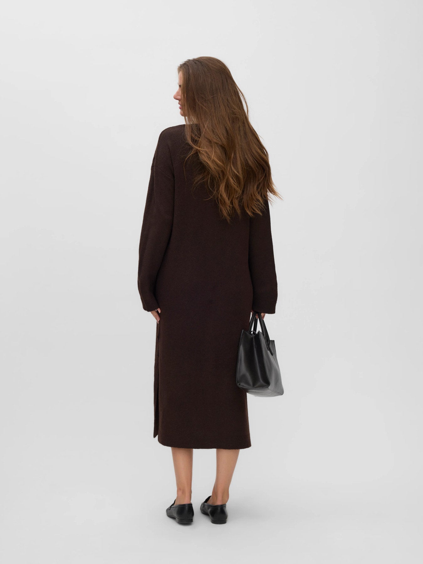 AWNINNA LS V-NECK 7/8 KNIT DRESS - Chocolate Torte-Casual Dresses- Hometown Style HTS, women's in store and online boutique located in Ingersoll, Ontario
