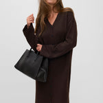 AWNINNA LS V-NECK 7/8 KNIT DRESS - Chocolate Torte-Casual Dresses- Hometown Style HTS, women's in store and online boutique located in Ingersoll, Ontario
