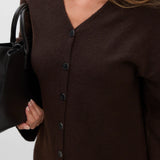 AWNINNA LS V-NECK 7/8 KNIT DRESS - Chocolate Torte-Casual Dresses- Hometown Style HTS, women's in store and online boutique located in Ingersoll, Ontario