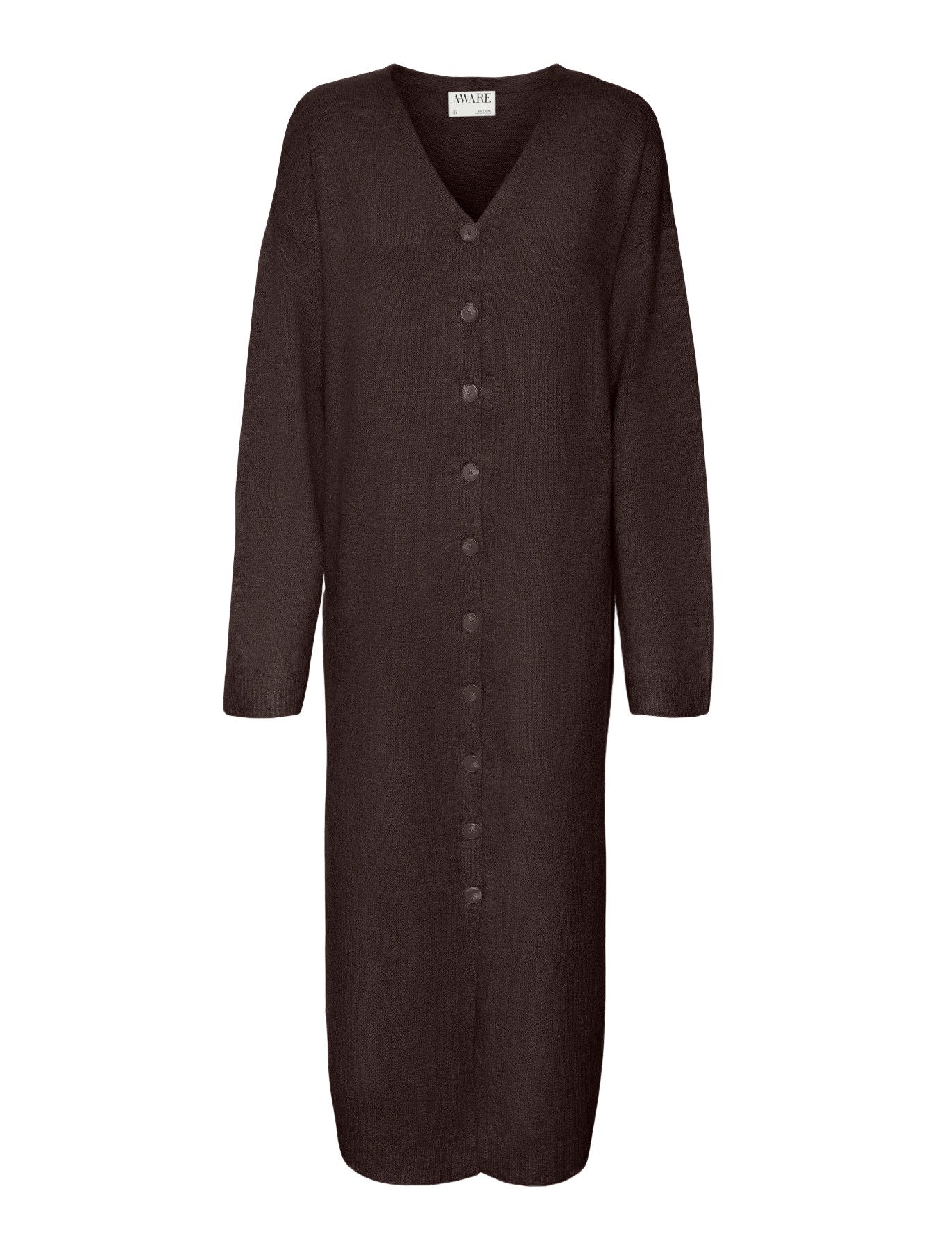 AWNINNA LS V-NECK 7/8 KNIT DRESS - Chocolate Torte-Casual Dresses- Hometown Style HTS, women's in store and online boutique located in Ingersoll, Ontario