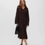 AWNINNA LS V-NECK 7/8 KNIT DRESS - Chocolate Torte-Casual Dresses- Hometown Style HTS, women's in store and online boutique located in Ingersoll, Ontario