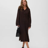 AWNINNA LS V-NECK 7/8 KNIT DRESS - Chocolate Torte-Casual Dresses- Hometown Style HTS, women's in store and online boutique located in Ingersoll, Ontario