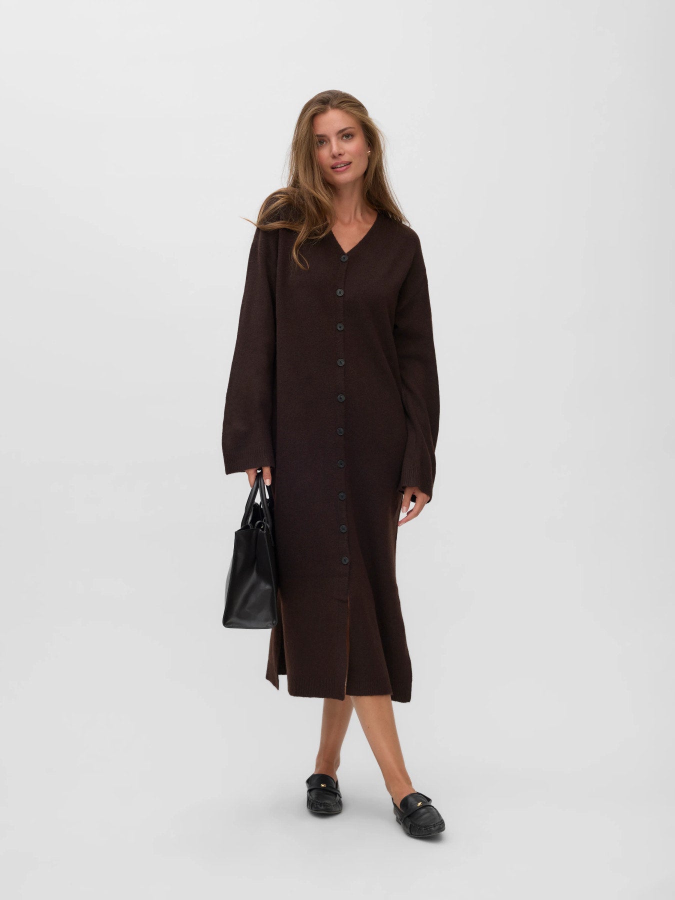 AWNINNA LS V-NECK 7/8 KNIT DRESS - Chocolate Torte-Casual Dresses- Hometown Style HTS, women's in store and online boutique located in Ingersoll, Ontario