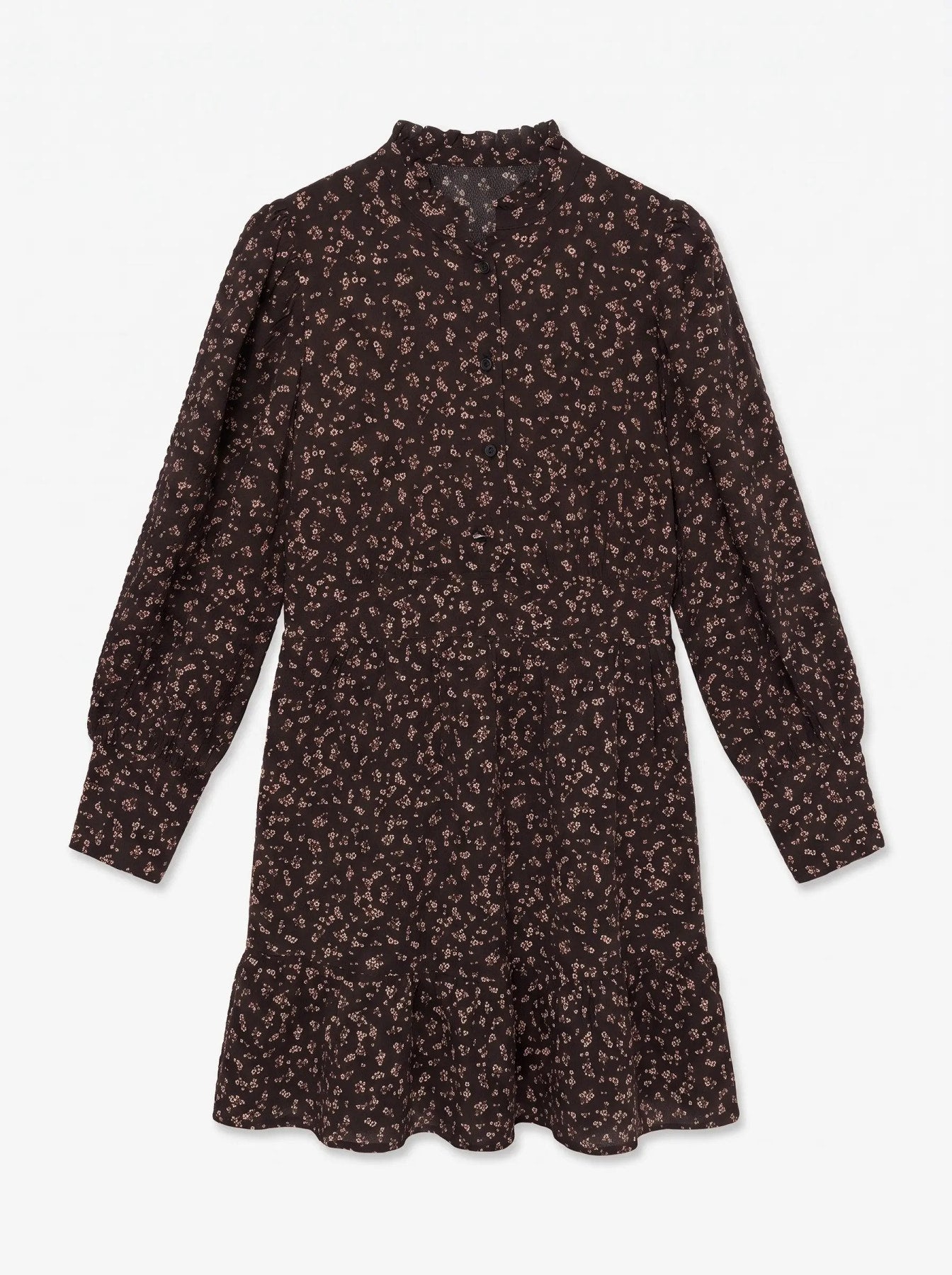 AWNOELLE LS HIGH NECK SHORT DRESS - Chocolate/Pink-Casual Dresses- Hometown Style HTS, women's in store and online boutique located in Ingersoll, Ontario