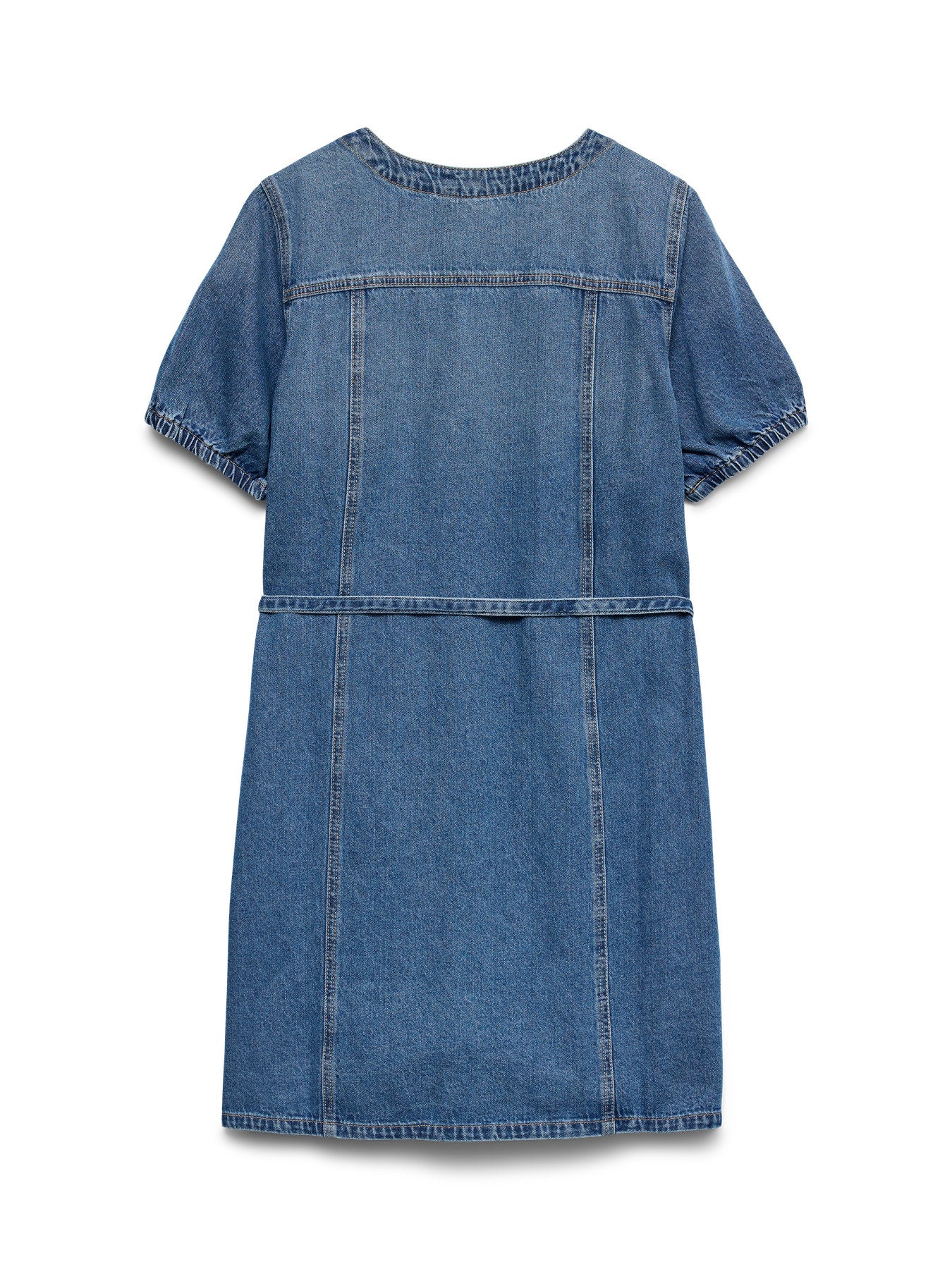 VMJANET SS V-NECK SHORT DENIM DRESS-Casual Dresses- Hometown Style HTS, women's in store and online boutique located in Ingersoll, Ontario