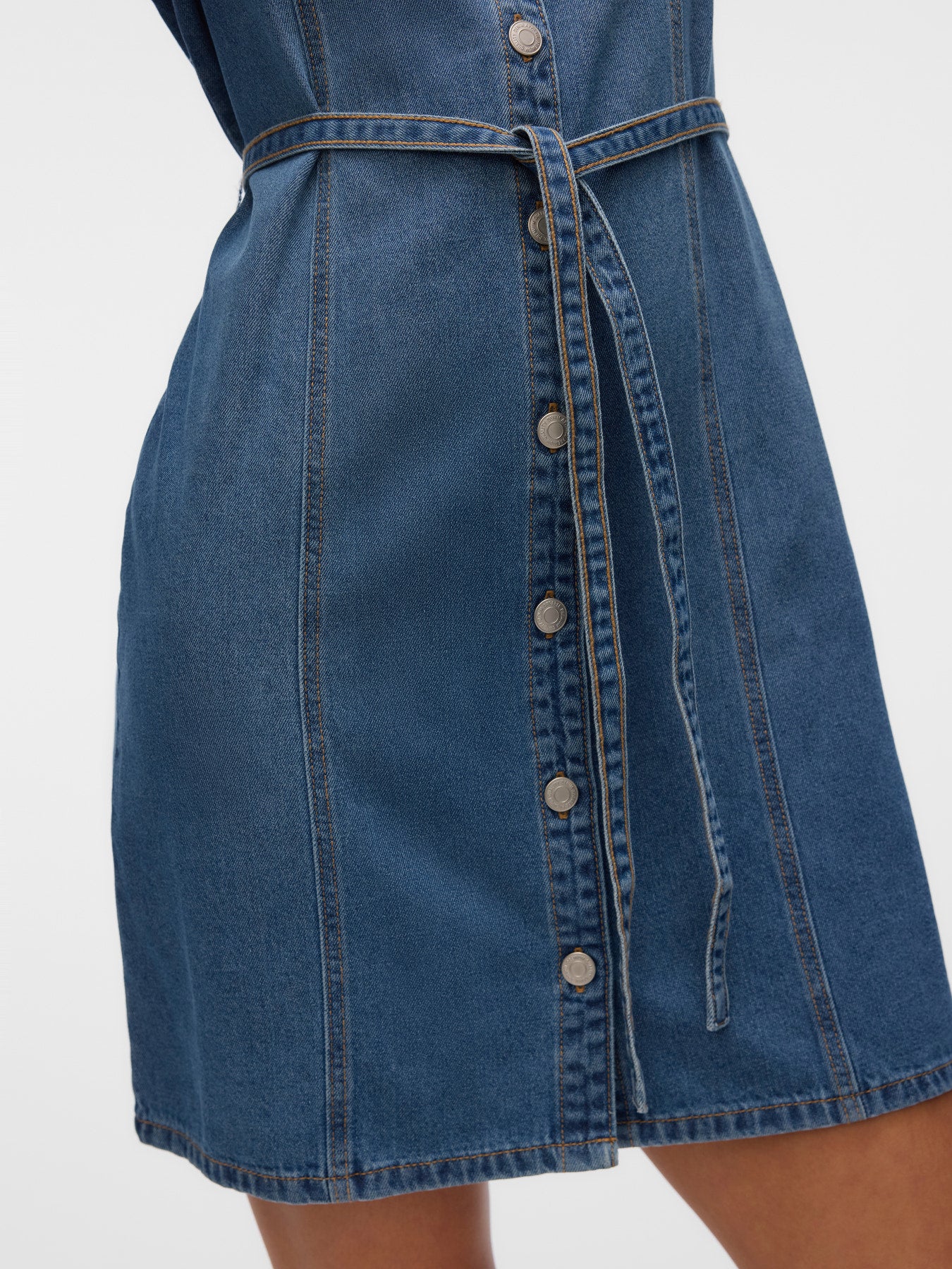VMJANET SS V-NECK SHORT DENIM DRESS-Casual Dresses- Hometown Style HTS, women's in store and online boutique located in Ingersoll, Ontario