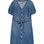 VMJANET SS V-NECK SHORT DENIM DRESS-Casual Dresses- Hometown Style HTS, women's in store and online boutique located in Ingersoll, Ontario
