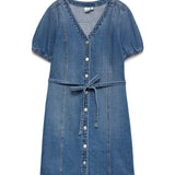 VMJANET SS V-NECK SHORT DENIM DRESS-Casual Dresses- Hometown Style HTS, women's in store and online boutique located in Ingersoll, Ontario
