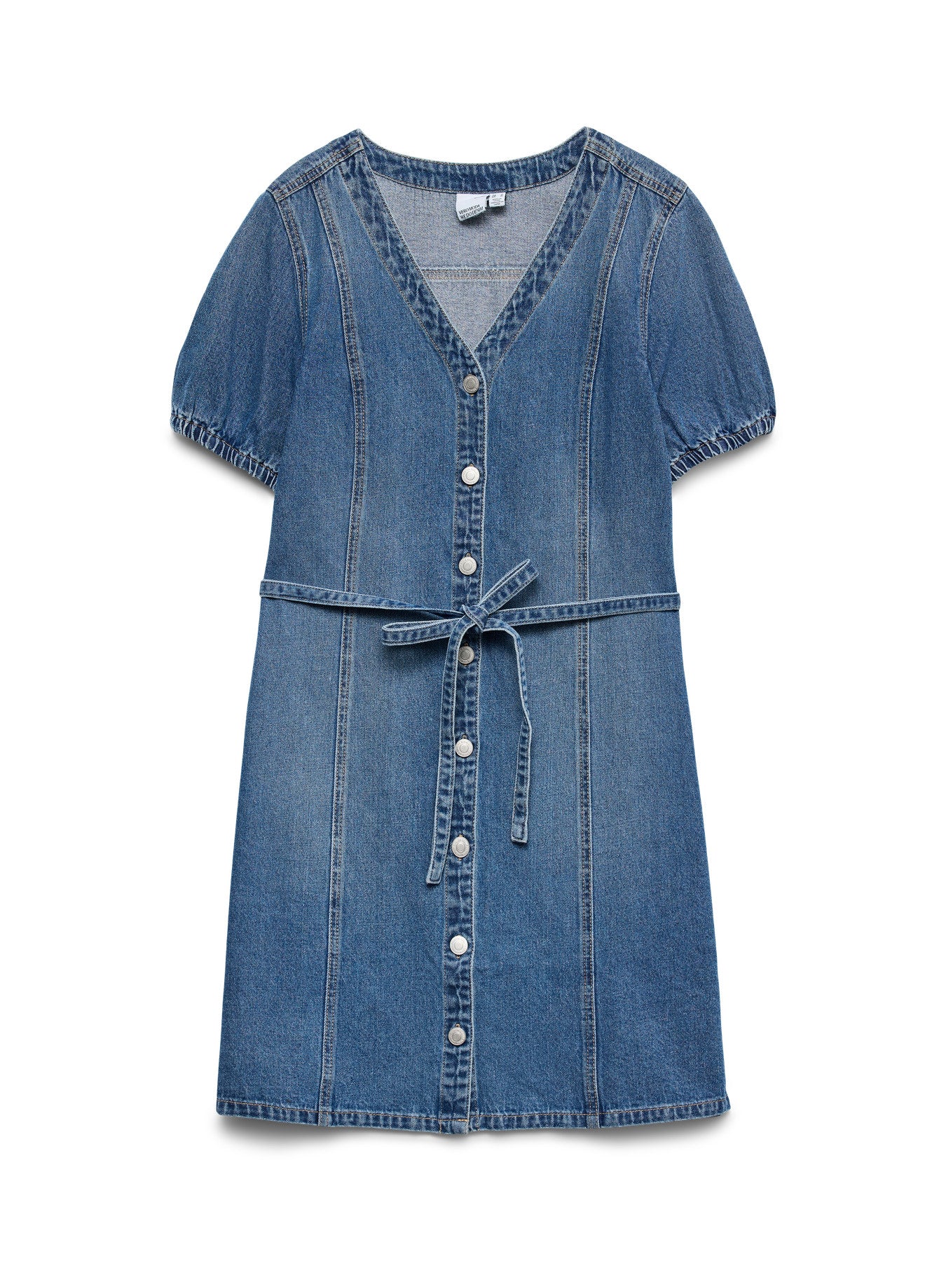 VMJANET SS V-NECK SHORT DENIM DRESS-Casual Dresses- Hometown Style HTS, women's in store and online boutique located in Ingersoll, Ontario