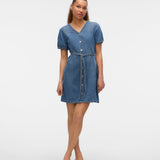 VMJANET SS V-NECK SHORT DENIM DRESS-Casual Dresses- Hometown Style HTS, women's in store and online boutique located in Ingersoll, Ontario