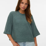 VMLefile 3/4 O-Neck Pullover - Balsam Green-Casual Tops- Hometown Style HTS, women's in store and online boutique located in Ingersoll, Ontario