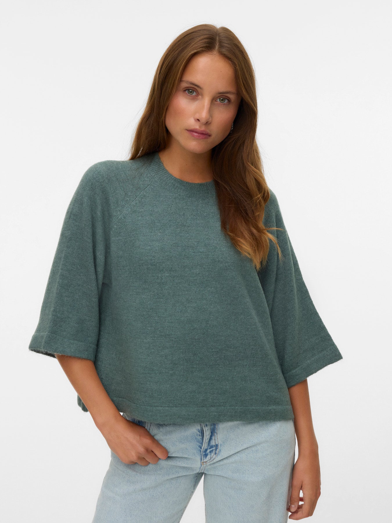 VMLefile 3/4 O-Neck Pullover - Balsam Green-Casual Tops- Hometown Style HTS, women's in store and online boutique located in Ingersoll, Ontario