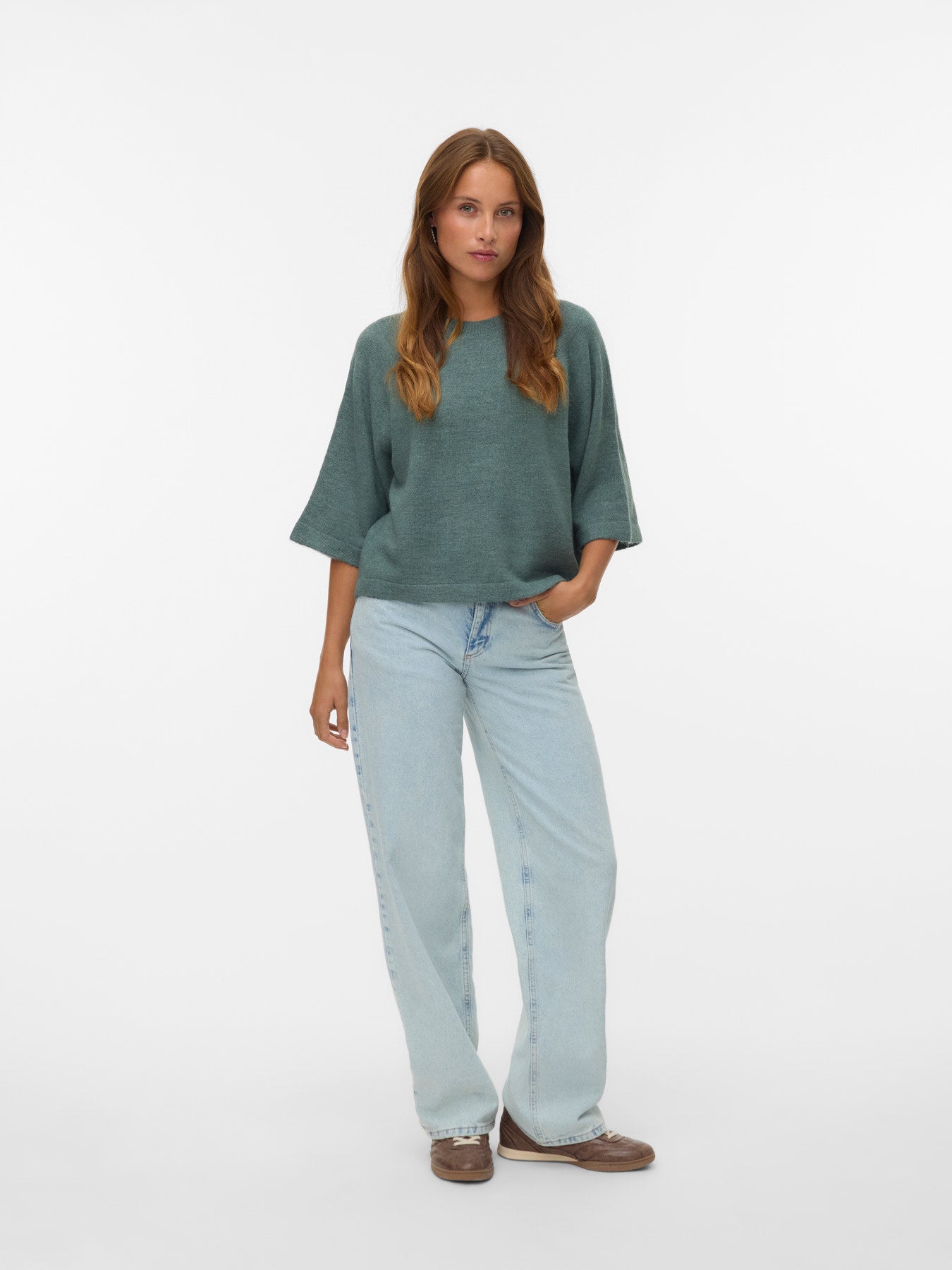 VMLefile 3/4 O-Neck Pullover - Balsam Green-Casual Tops- Hometown Style HTS, women's in store and online boutique located in Ingersoll, Ontario