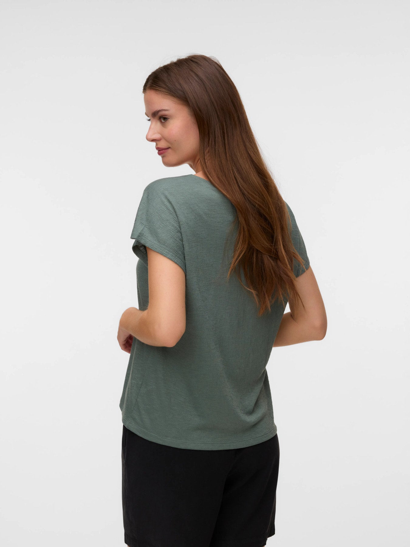 VMLydia CS V Neck Top - Laural Wreath-Casual Tops- Hometown Style HTS, women's in store and online boutique located in Ingersoll, Ontario