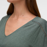 VMLydia CS V Neck Top - Laural Wreath-Casual Tops- Hometown Style HTS, women's in store and online boutique located in Ingersoll, Ontario